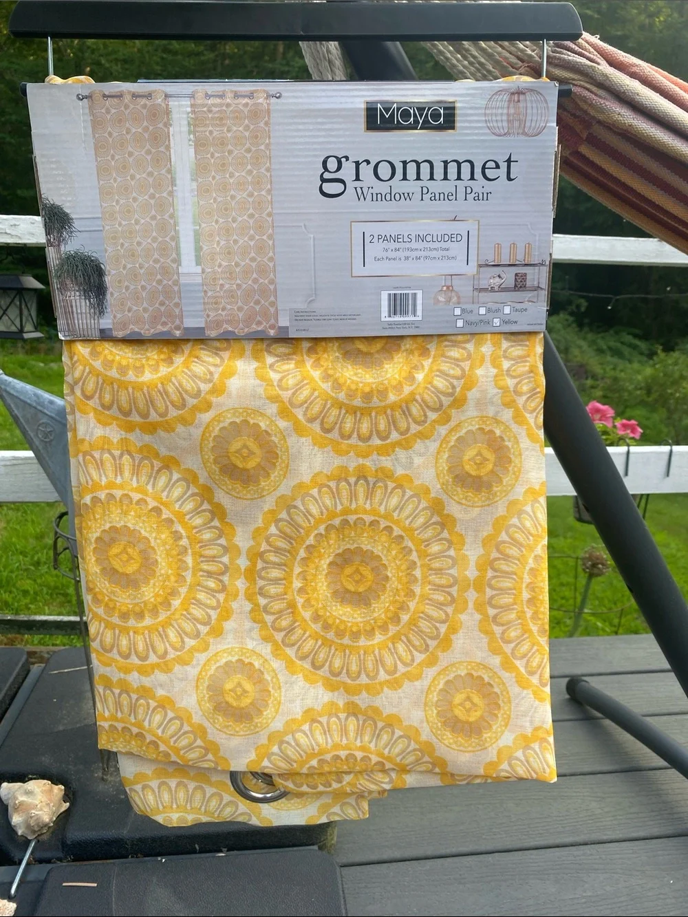 Maya Yellow and Cream Sunburst Grommet Curtain Panels Pair 76x84
